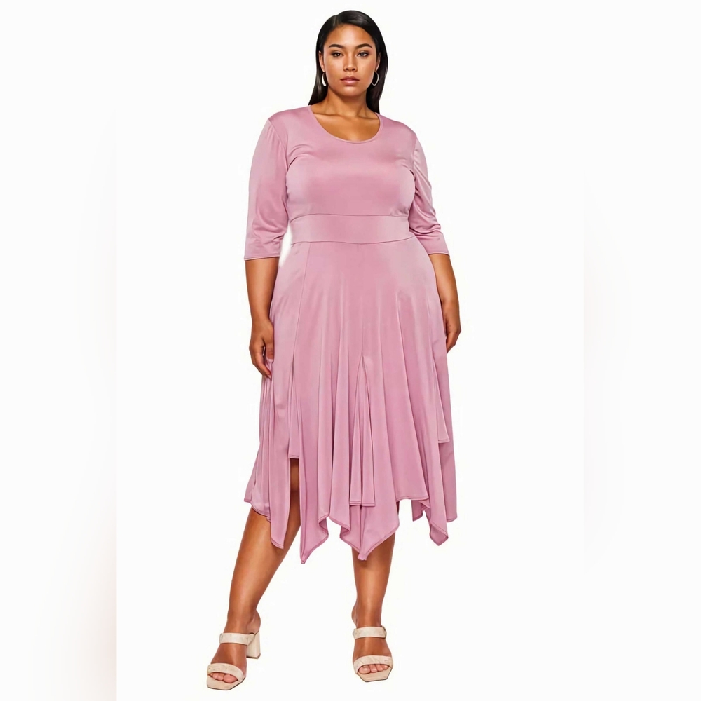 NEW NWT Livd Apparel Plus Size Mauve Hankerchief Hem Dress Size 3XL
